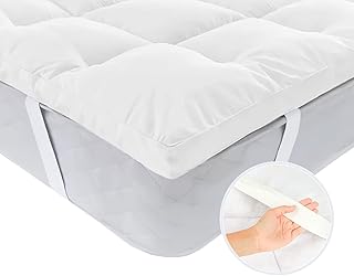 Elegant Home Store Deep Sleep Quilted Mattress Topper 4 Inch Thick White Made with Fluffy Soft Hypoallergenic Microfibre with Four Strong Corner Straps for Luxury & Comfort(Small Double, 122 x 190cm)