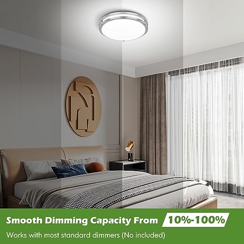 Image of 16 Inch 50W LED Ceiling Lights, Brushed Nickel Flush Mount Ceiling Light