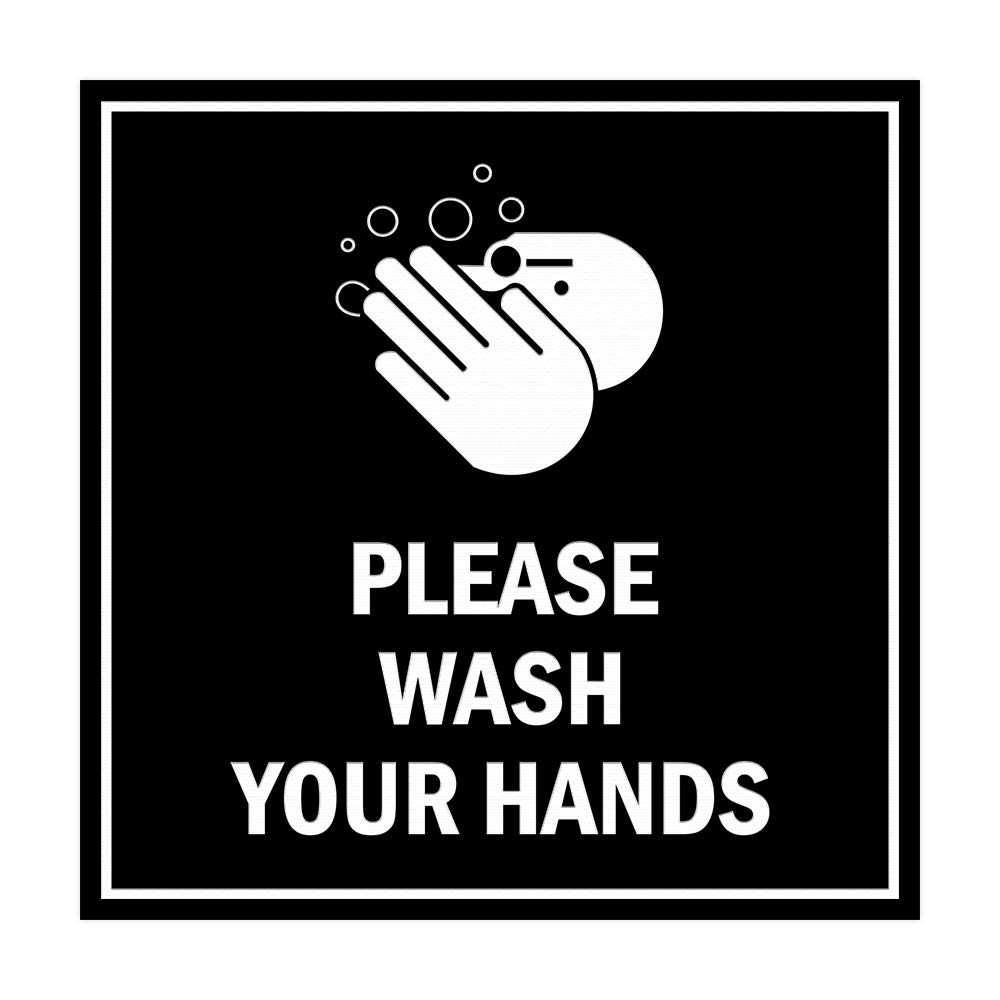 Signs ByLITA Square Please Wash Your Hands Sign with Adhesive Tape (Black) - Small