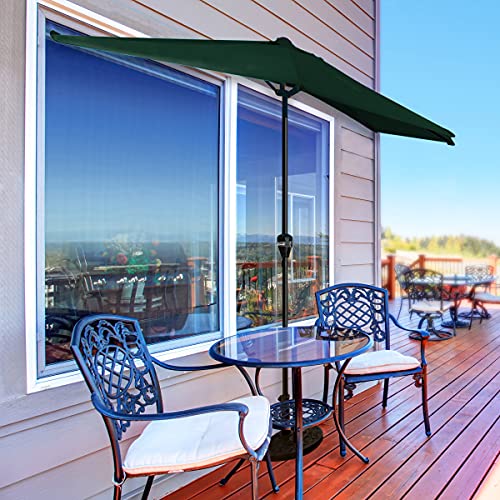 Image of Half Umbrella Outdoor Patio Shade - 9 ft Patio Umbrella with Easy Crank - Small Canopy for Balcony, Table, or Deck by Pure Garden (Dark Green)