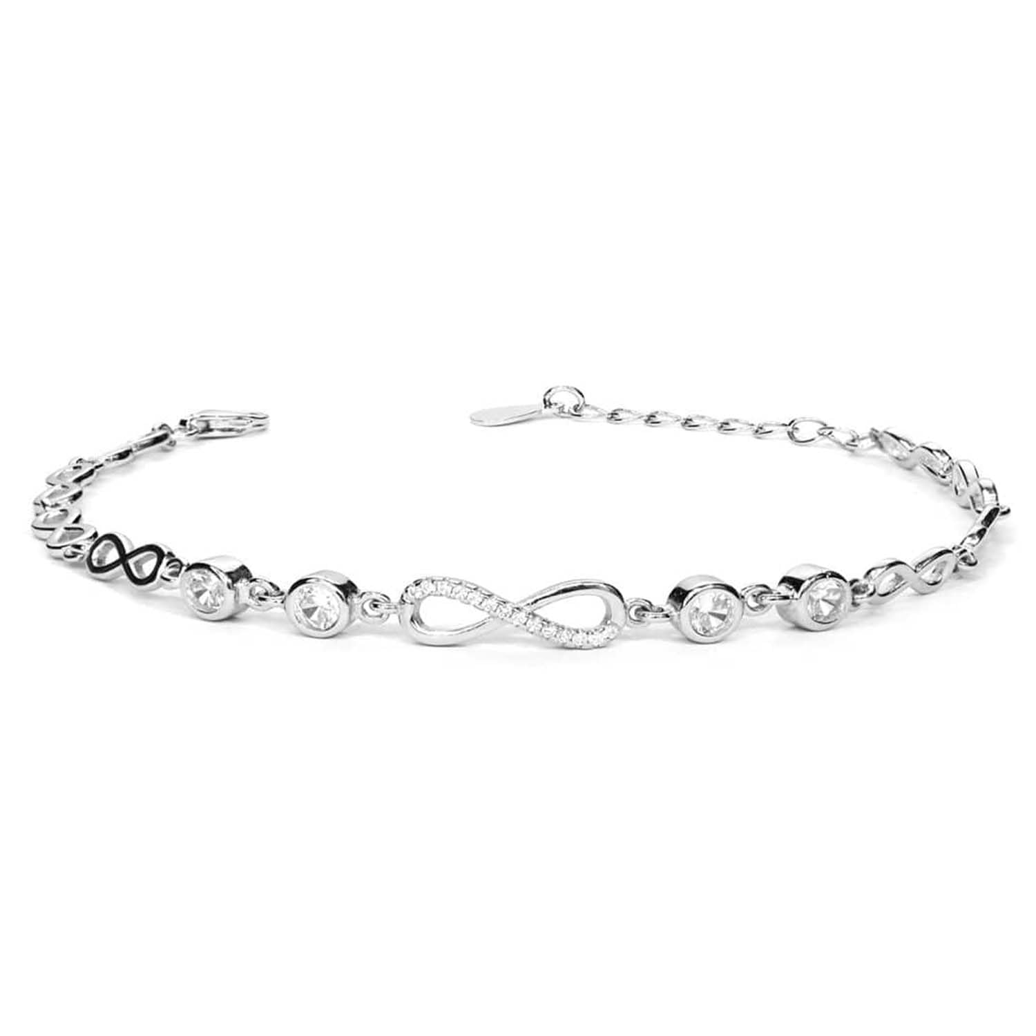 ZAVYA 925 Sterling Silver Cubic Zirconia CZ Beads Infinity Rhodium Plated Adjustable Chain Bracelet | Stylish Silver Jewellery | Gift for Women & Girls | With Certificate of Authenticity & Hallmark (B097F482J8) Amazon Price History, Amazon Price Tracker