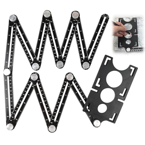 Regle Multi Angle, Regle de Mesure Multi Angle avec Trous de Positionnement 45, 40 et 25 Mm, Tile Tracker, Gabarit de Decoupe, Gabarit de Contour, Jauge D'escalier pour Menuisiers et Carreleurs