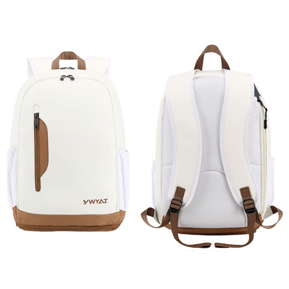 Glamattire 3 Rackets Tennis Badminton Bags for Women Men, Waterproof Shoe Compartment Backpack for Squash Racquetball Pickleball (White and Coffee)