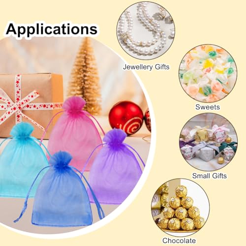 Image of HRX Package 100pcs Small Organza Bags 3x4 inch, Assorted Color Mesh Jewelry Pouches Drawstring Empty Sachets for Bracelets Candy Small Gift