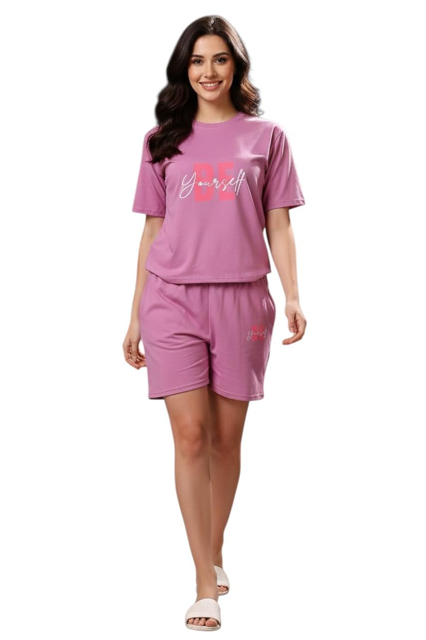Women’s Be Your Self Graphic T-Shirt and Shorts Set – 2 Piece Casual Lounge Outfit, Short Sleeve Tee & Elastic Waist Shorts Summer Set for Women-image-26