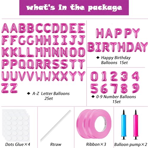Image of Happy Birthday Balloon Banner Custom Phrase Balloons letter 16 inch Personalized Alphabet Letters Foil Mylar Balloons (Hot pink)