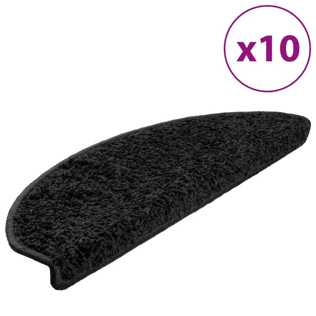 Stufenmatten 10 STK., 65x21x4 cm Schwarz Halbrund, Teppich Treppenstufen Matten für Holztreppen, Rutschfester Treppenschutz, schalldämpfend & waschbar