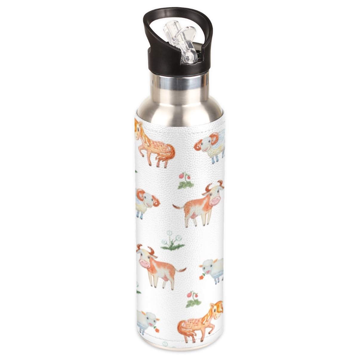 Borraccia isolata con cavalli, mucche, pecore, 620 ml, in acciaio inox, termica, a prova di perdite, a doppia parete, per sport, palestra, campeggio, escursionismo, viaggi