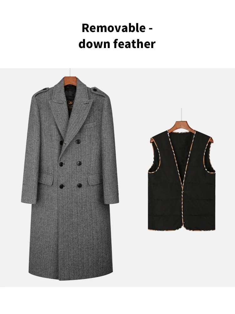Lunghezza Spina Di Pesce Cappotto Di Lana Degli Uomini Stile Classico Doppio Petto Addensato E Staccabile Fodera Interna Cappotto Uomo