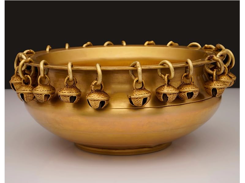 sovilifestyle World Antique Round Traditional Gu Brass Urli with Ghungroo | Traditional Decorative Bowl for Home and Festive Decor 1