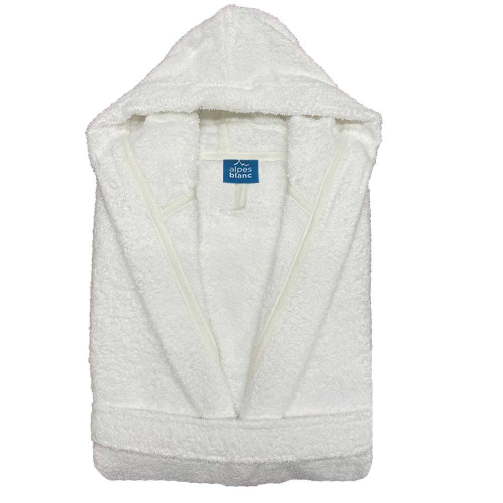 Twinzen Badjas voor heren met capuchon, 100 procent katoenfluweel OekoTex - ultrazachte badstof kamerjas voor heren, Wit - Maat XL