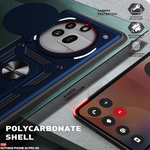 Image of AIBEX Back Cover for Nothing Phone 3(a) Pro 5G | D10 Tough Armor Case | Sliding Camera Shield | 360 Protection | Kickstand Ring Holder | Military-Grade Shockproof Bumper Case