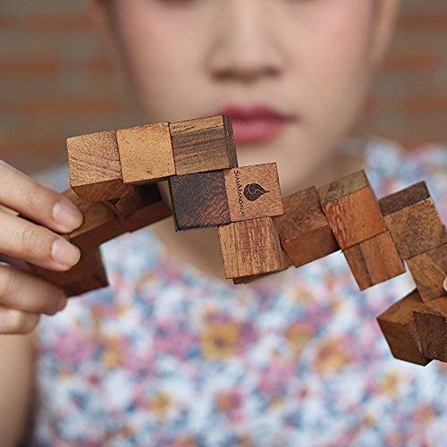 Snake Cube: Handmade & Organic Twisty 3D Brainteaser Wooden Puzzle For Adults From Siammandalay With Sm Gift Box(Pictured) #TOP3