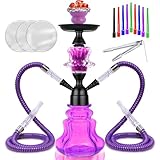 14' 2-Hose Shisha Hookah Set with Mouth Tips, Foil & Accessories - Portable Stainless Steel Water Pipe for Home/Party Use, Easy Clean & Durable Design (A-Purple)