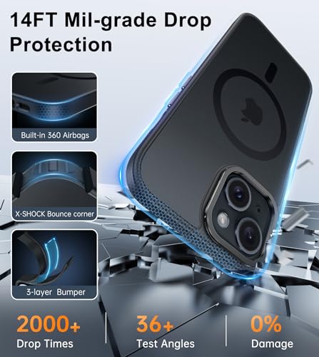 Image of FNTCASE for iPhone 15 Phone Case: Strong Magnetic Slim Matte Protective Case with Kickstand | Shockproof Drop Full Protection Anti-Fingerprint Thin Translucent Frosted Cover(Black)