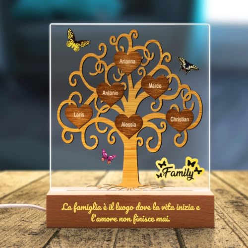 SBUGATTA | Lampada Personalizzata Albero Della Vita| Idea Regalo Famiglia | Festa della Mamma Natale | Regalo Anniversario Matrimonio (Albero Della Vita)