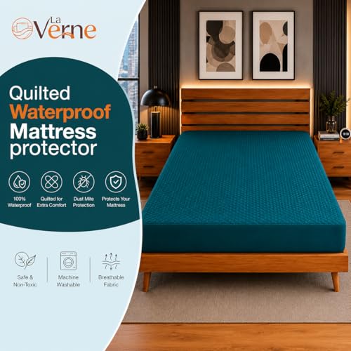 Image of La Verne 100% Waterproof Cotton Quilted Mattress Protector King Size Breathable 78 x 72 Inches | Breathable and Hypoallergenic Ultra Soft Fitted Bed Protector Cover