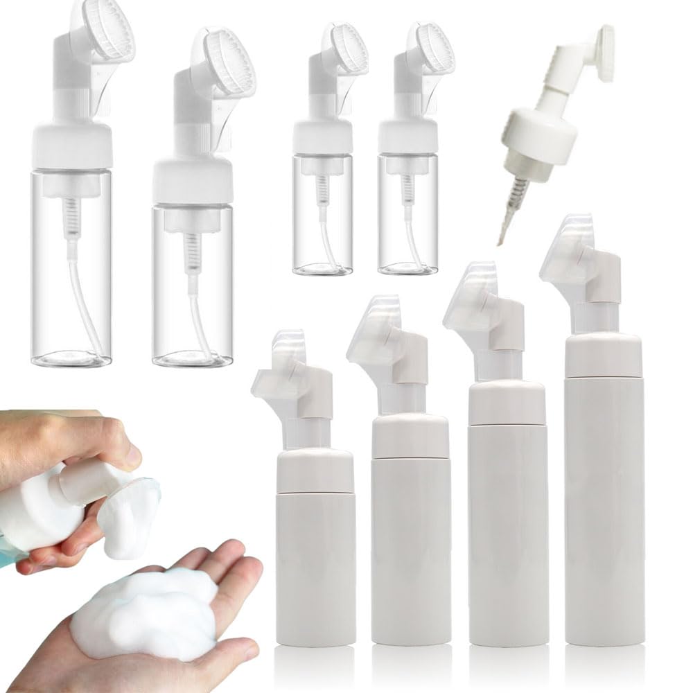 50 botellas vacías de jabón espumoso de espuma de gel con cepillo de presión de silicona, dispensador de espuma facial recargable, contenedor recargable (transparente, 100 ml)