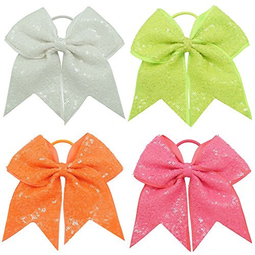 CN Sequin Cheerleading Bow Big School Color Hair Bow With Elastic Tie For Cheerleading Girls