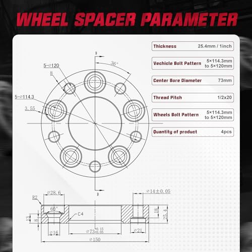 Image of BDFHYK 5x114.3mm to 5x120mm Wheel Bolt Pattern 1 inch 5x4.5 to 5x4.75 Convert Wheel Spacer Compatible with Dakota Cherokee Liberty Wrangler,5 Lug Wheel Adapters 1 /2-20 & 73 mm Hub Bore, Set of 4