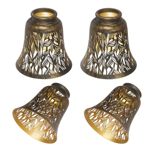 Image of 4 pack ceiling fan light covers- small mini lamp shades,metal lamp shade for pendant light shade, wall lamp, with 1-5 /8 inch Fitter, 4-3 /4 inch Height and 4-3 /4 inch Diameter, Antique bronze gold starfish colors.