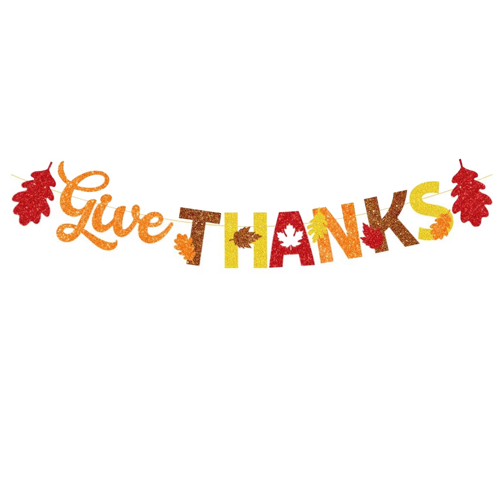 Thanksgiving Decorations Hanging Banner, Give Thanks Garland Banner Glitter Orange Maple Leaves Pattern Paper Cards Bunting Autumn Fall Thanksgiving Harvest Festival Party Home Shop Classroom Decor