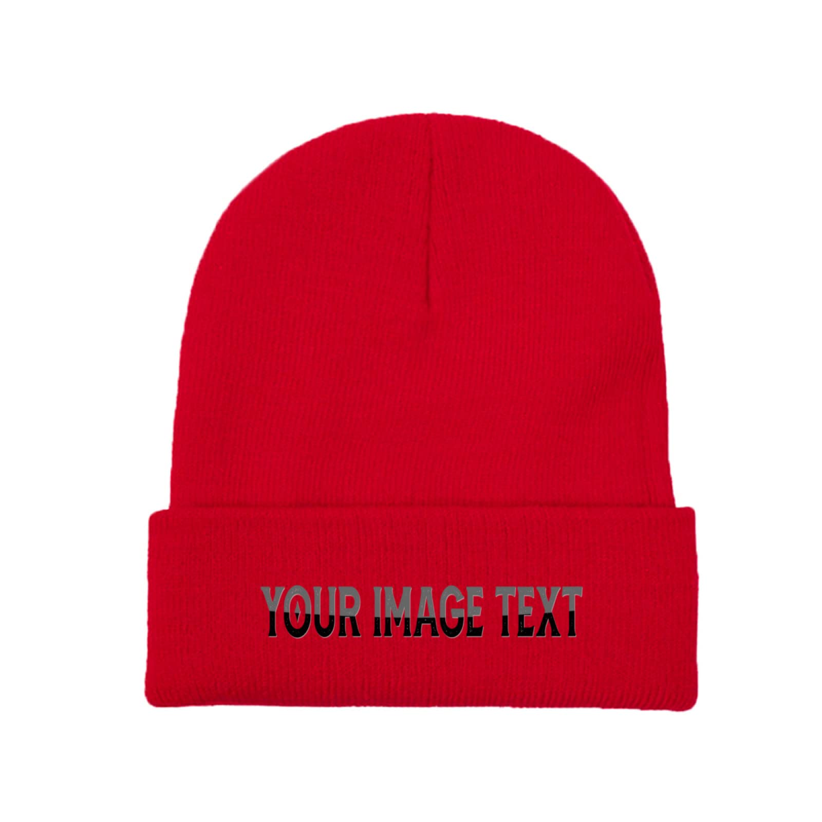 Miujonvy Unisex Red Winter Beanie Cap For Men Women Customized Image With Text Cuffed Beanie Hat