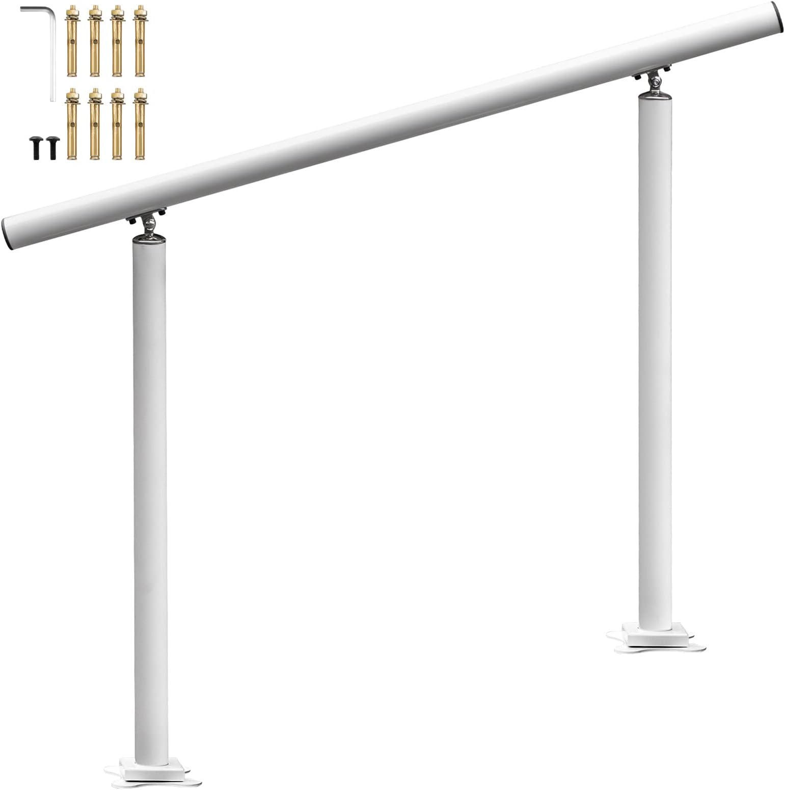 Happybuy Stair Railing - Adjustable Outdoor Stair Handrail, White Aluminum, 3ft x 34 Inch, 0 to 60 Degrees [Energy Class A]