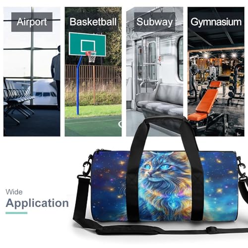 Starry Sky Cat Sports Gym Bag Travel Duffel Workout Bag with Adjustable Strap2