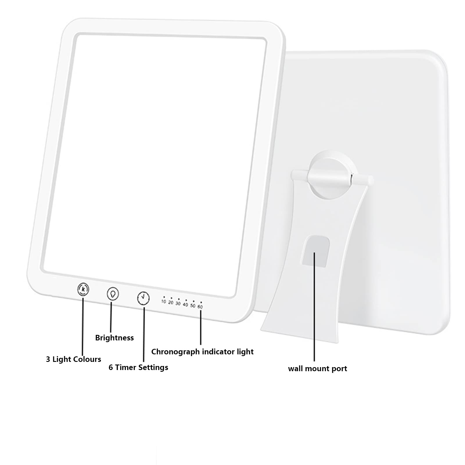Lampe De Luminothérapie, 15000Lux Lampe SAD, Avec 3 Modes De Couleur & 3000K-6500K, 5 Niveaux De Luminosité, 6 Paramètres De Minuterie, Spectre Complet Lampes Tristes Pour Dépression,Blanc
