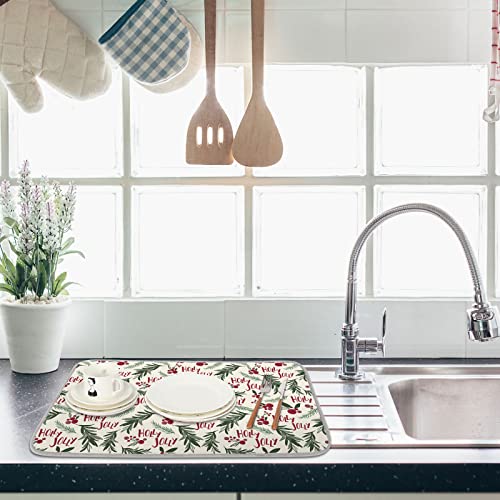 Anydesign A0698 Christmas Absorbent Dish Drying Mat Holy Jolly Berry Leaves Seamless Pattern Dish Drainer Protector Pad Dry Mat Dish Drainer Mat thumb #4