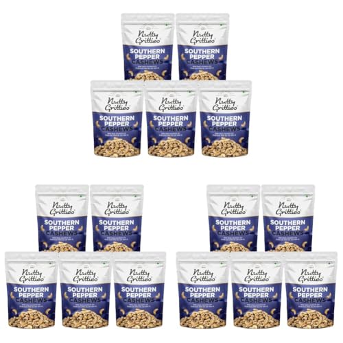 Image of Nutty Gritties Southern Pepper Cashew Nuts, 1kg (Pack of 15, 200g each) | Resealable Pouch| Natural Flavoured Whole Cashew