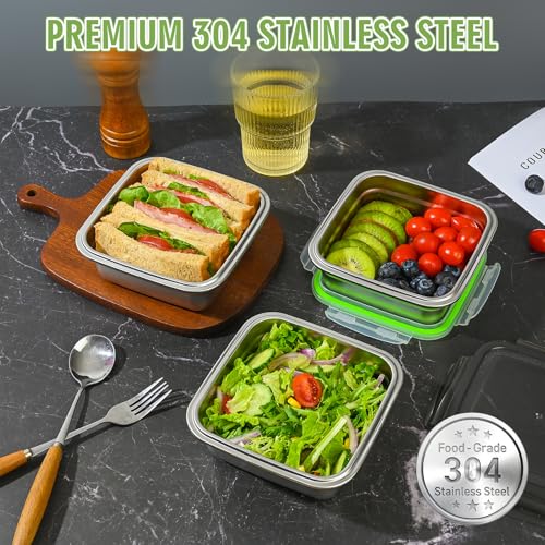 Image of 2 Pack Sandwich Containers, 24oz Stainless Steel Sandwich Box with Airtight Lids, BPA-Free, Dishwasher Safe, Durable & Reusable Metal Meal Prep Lunch Boxes for Fruits, Snacks, Bento (Green)