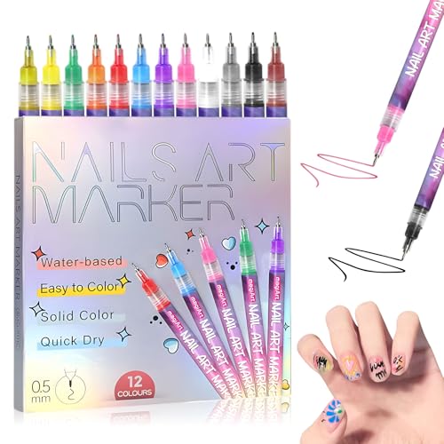DZCKTFYGRT 12 Colors Nail Art Pens Set, 3D Quick-Dry 0.5MM