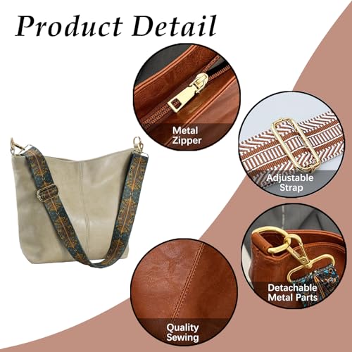 Image of Hobo Bags Vegan Leather Crossbody Bag Guitar Strap Shoulder Purses with Zipper Handbags for Women