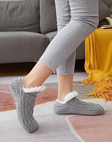 Image of Women Knitted Slipper Socks Cozy Sherpa Fuzzy Socks Non Slip Socks Winter Indoor Double Layer Bedroom Slipper Socks
