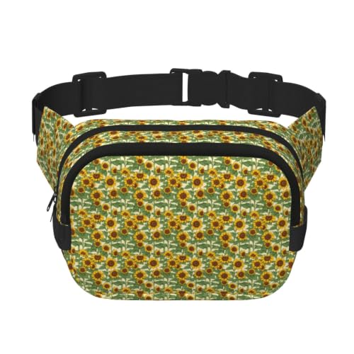 Sac banane double couche à motif tournesol avec poches de rangement zippées