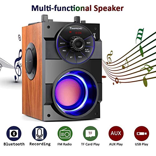 TAMPROAD Portable Bluetooth Speakers with woofer, FM Radio, LED Lights, EQ, Booming Bass, Bluetooth 5.0 Wireless Stereo Powerful Outdoor/Indoor Party Speakers for Home, Camping, Travel