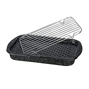 Granite Ware 3 Piece Multiuse Set (Speckled Black) Enamelware Bake, Broiler Pan and Grill – With Rack Suitable for Oven, direct on Fire.