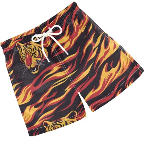 Pigsaly Boys Swim Trunks Tiger Head Stripe Boys Board Shorts Swimsuit Swimwear Summer Bathing Suit 5T Multicolor