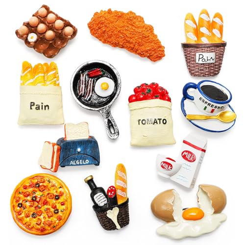 Lyellfe 12 Pack Food Fridge Magnets, Cute 3D Food Magnet for Refrigerator, Strong-adhensive Funny Kitchen Refrigerator Stickers for Kitchen Decor, Whiteboard, Map, Cabinets