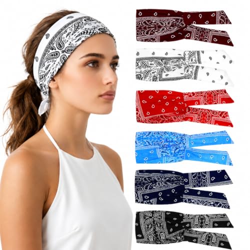 Image of WILLBOND 6 Pcs Tie Headband for Women Adjustable Wide Bandanas,Paisley