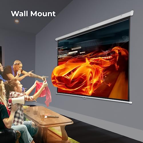 Image of ZEBRONICS PSH84A Manual Pull Down Projector Screen, 84 inches, Supports 4K, Matte Finish, 4:3 Aspect Ratio, High Gain Fabric,160º Wide Viewing Angle, Wall & Ceiling Mountable