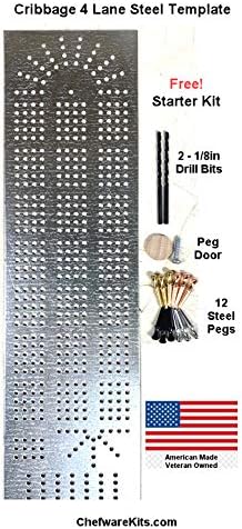 ChefwareKits 409 Cribbage Board 4-Lane Template Starter Kit, Steel