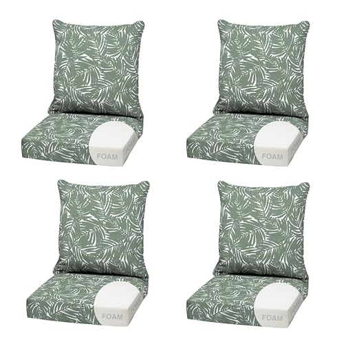 Image of Arden Outdoor Deep Seat Cushion Set, Foam, 4-Pack, 22x24, Sage Palm | Sofa, Couch, Conversation Set, Premium High-Density Foam, Never Flattens, Mold and Mildew Resistant