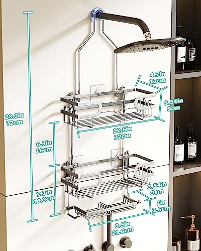 Hapirm Shower Caddy Over Shower Head With Two Soap Holders, Rustproof & Waterproof Hanging Shower Caddy With 12 Hooks, No Drilling Shower Organizer For Bathroom - Sliver #TOP1