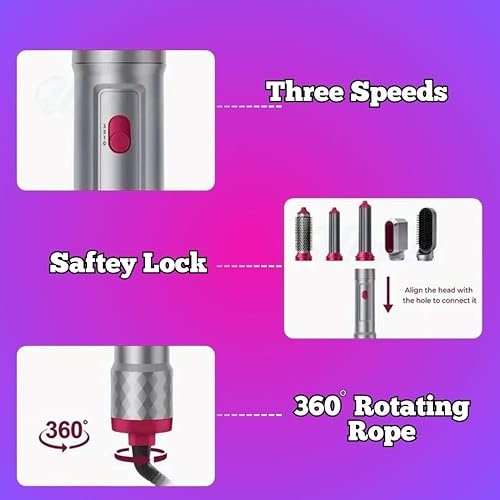 Miniatura 6 de SEDLAV Estilizador de cabello voluminizador 5 en 1 cepillo secador de pelo con cabezal desmontable para alisar, rizar, secar, peinar y peinar