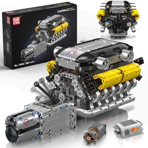 Mould King 10202 V12 4-Speed Transmission Engine Model Kit, 1260 Pcs to Build Your Own Mini Engine...