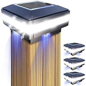 GEYUEYA Home 4 Pack Lampes de Poteau Solaires IP65 Lampe Solaire pour Poteau de Clôture pour 4×4,5×5,6×6 Pouces Poteaux en Bois Blanc Bleu Lampe Terrasse Jardin cour Décoration étanche