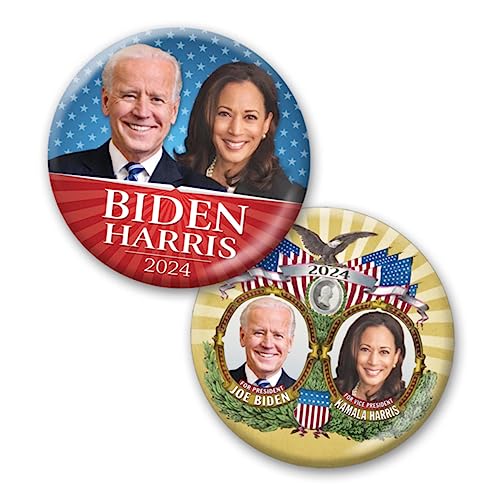Joe Biden Kamala Harris 2-Pack 2024 Buttons - Collectible Jugate Photo Large 3 Inch Pins Design 7261